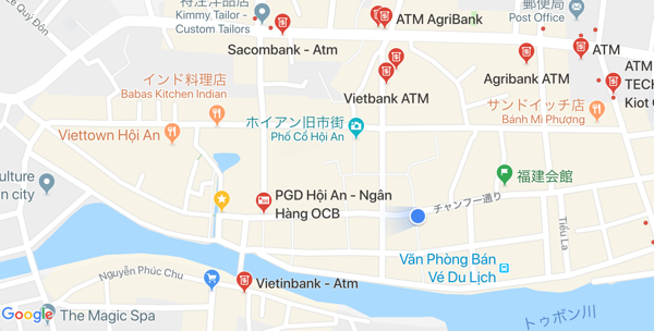 ホイアン旧市街周辺のATMの地図